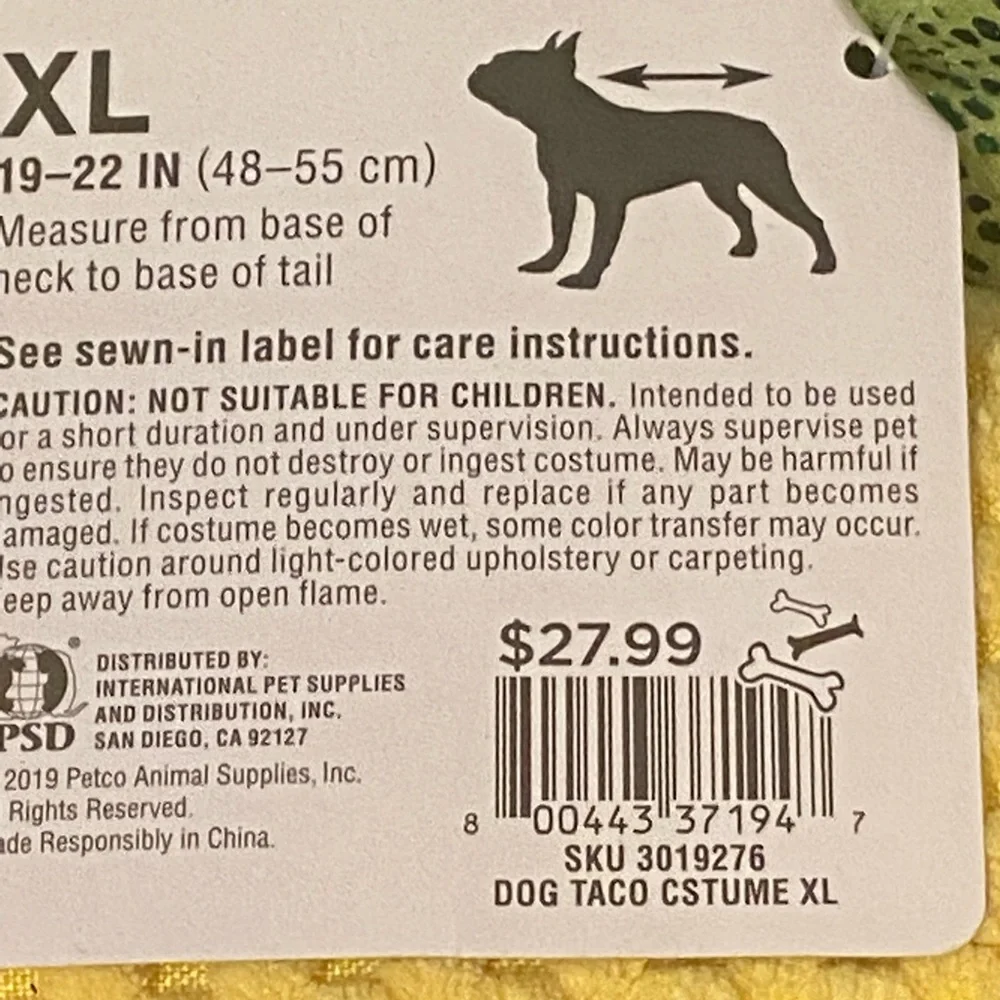 Boutique Dog Halloween Costume Taco XL